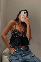Sabrina - Rhinestone Studded Crop Top