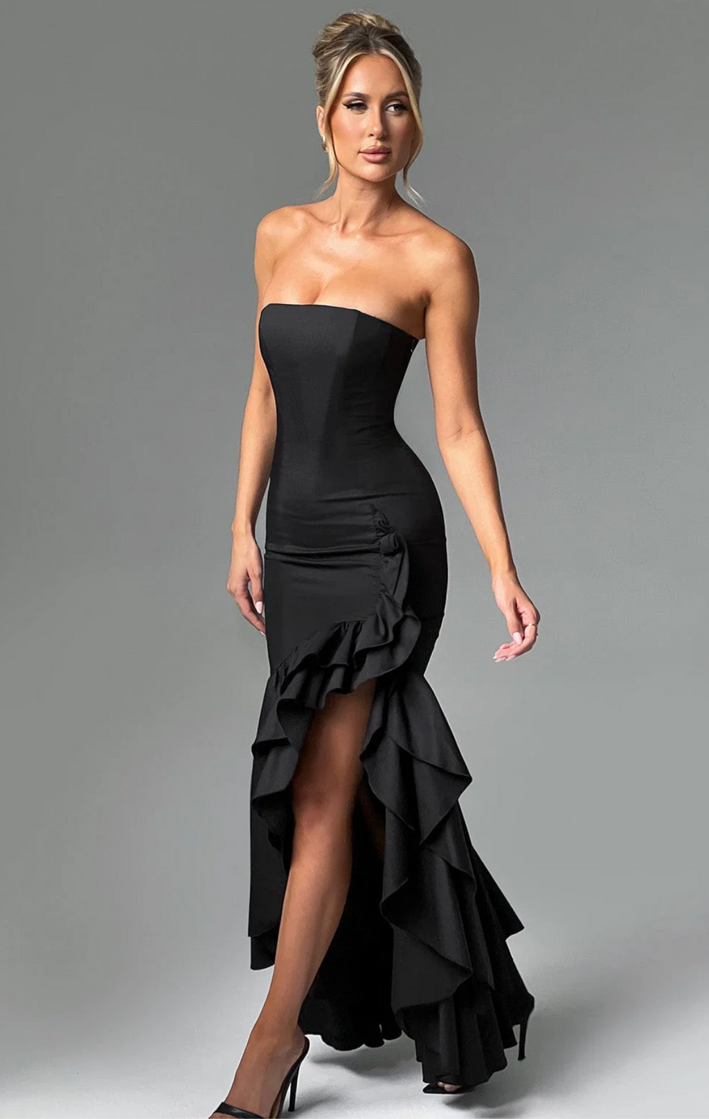 Imma - Ruffle Slit Maxi Dress