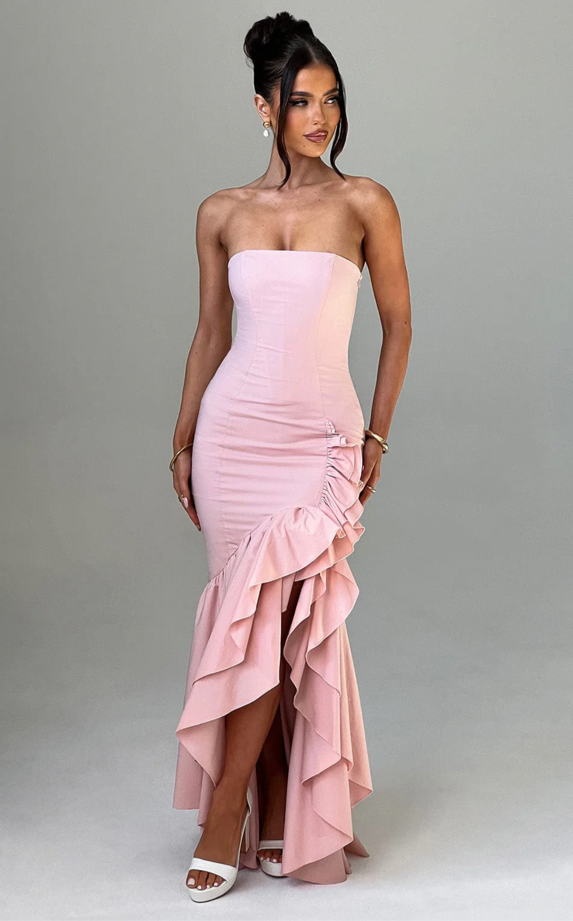 Imma - Ruffle Slit Maxi Dress