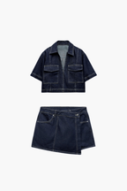 Elisa - Denim Cropped-Top & Skirt Two-Piece Set