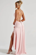 Olivia - Satin Ruffle Maxi Dress