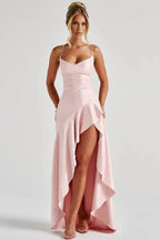Olivia - Satin Ruffle Maxi Dress