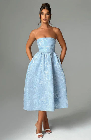 Paula - Strapless Jacquard Midi Dress