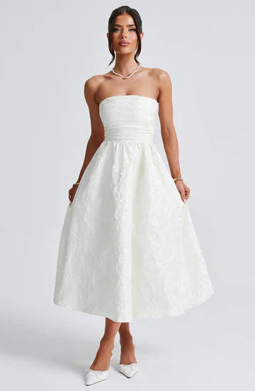 Paula - Strapless Jacquard Midi Dress