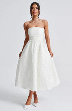 Paula - Strapless Jacquard Midi Dress